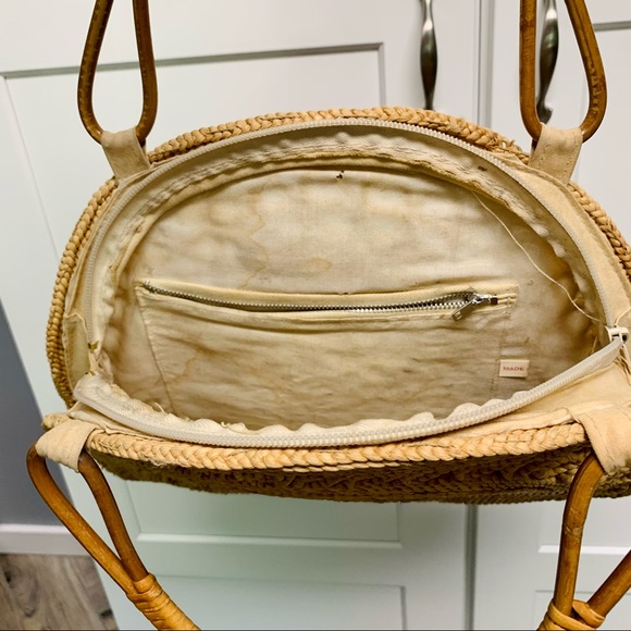Vintage Woven Straw Half Moon Rattan Whicker Purse Clutch boho aesthetic modern - Picture 7 of 10